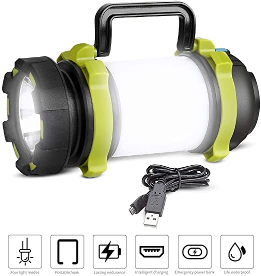 LED Rechargeable Camping Lantern,1200 Lumen LED Torch 4 Modes Searchlight Outdoor with Rechargeable 4000mAh Power Bank,Handheld Waterproof for Hunting Fishing Power Cuts Hiking Camping