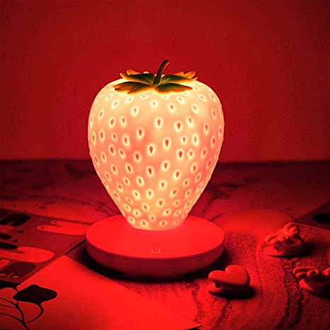 Strawberry Night Light, Cute Silicone Strawberry Lamp Nursery LED Cute Kids Night Light, 3 Modes Touch, Children's Bedside Color Changing Lamp for Children Birthday, Valentine's Day, Pink