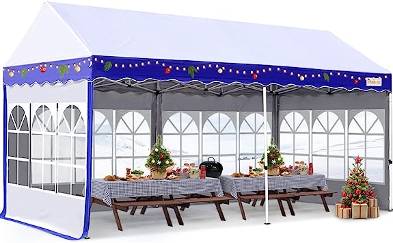 KING BIRD 10x20 Pop up Canopy Tent with Sidewalls,Heavy Duty Commercial Canopy Tent for Parties Outdoor Events,Instant Ez Canopies Shelter with 6 Sand Bags and Roller Bag (Blue&White)