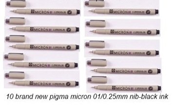 10 Open Stock Sakura Pigma Micron 01 PEN 0.25mm - Black Ink