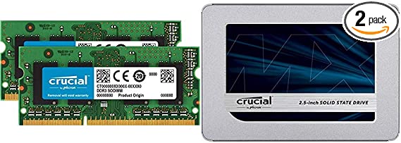 Crucial 16GB Kit (8GBx2) DDR3/DDR3L 1600 MT/S (PC3-12800) Unbuffered SODIMM 204-Pin Memory - CT2KIT102464BF160B Bundle with Crucial MX500 500GB 3D NAND SATA 2.5 Inch Internal SSD - CT500MX500SSD1