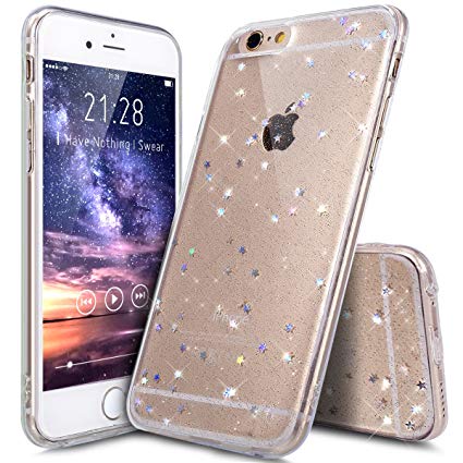 iPhone 6S Plus Case,iPhone 6 Plus Case,iPhone 6/6S Plus Case,ikasus Luxury Sparkle Star Bling Diamond Glitter Paillette Flexible Soft Rubber Gel TPU Protective Case for iPhone 6/6S Plus 5.5",Clear A