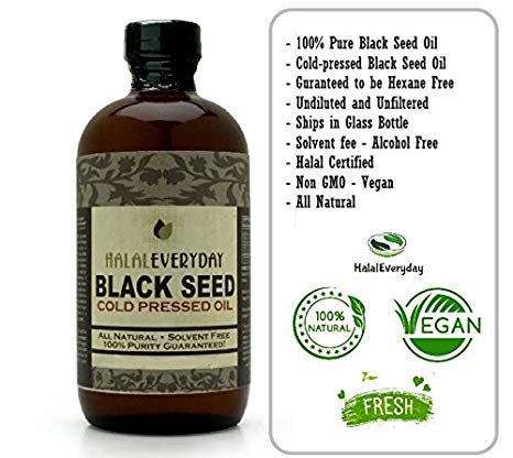 Pure and Cold Pressed Black Seed Oil - 4 oz Glass Bottle - NON-GMO and Vegan - Nigella Sativa -Hexane Free - Halal Certified - Unfiltered,Dark and Potent - Natural Source of Nigellone and Thymoquinone