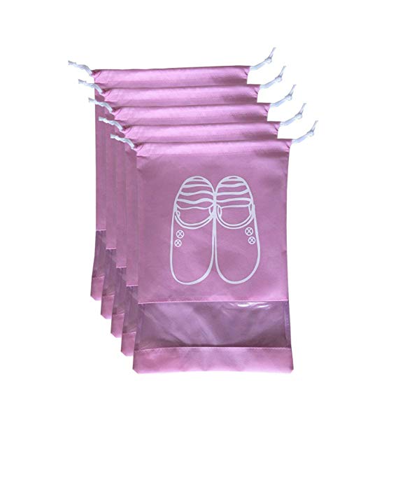 YAMAMA Portable Travel Shoe Bags ,Dust-proof Waterproof Storage Bags, Non-Woven Drawstring Shoes Storage Bags with Transparent for Men and Women （5XL(Pink)）