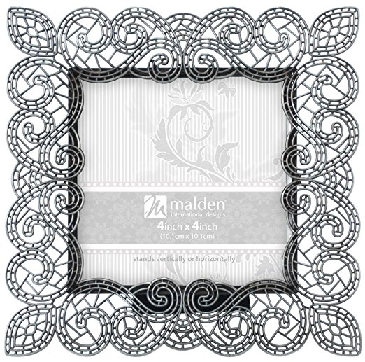 Malden International Designs Sabella Lace Metal Picture Frame, 4x4, Silver