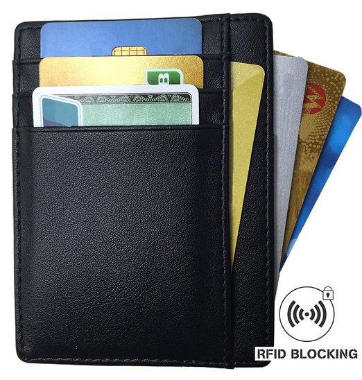 RFID Blocking Leather Slim Wallet Mens Genuine Leather RFID Blocking Minimalist Money Clip Front Pocket Wallet Card Holder