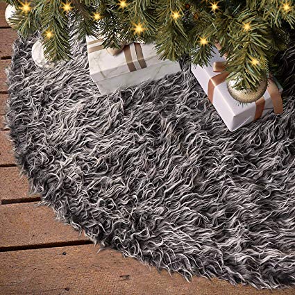 Ivenf Christmas Tree Skirt, 48 inches Luxury Thick Plush Faux Fur Rustic Xmas Holiday Decoration, Gray