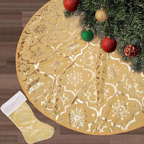 Flash World 36 Inch Large Christmas Tree Skirt Xmas Soft Cover Mat Decor Snowflake Collar Farmhouse Tree Skirt for Holiday Ornaments Party Home Indoor Decorations