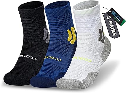 BRISIRA Coolmax Bamboo Viscose Boys Socks, Compression Breathable Cushioned Anti Blister&Sweaty&Odor Kids Socks 3 Pack