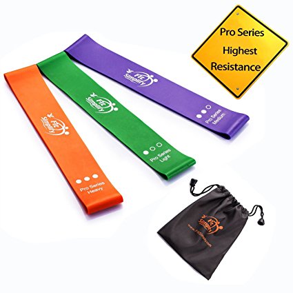 Fit Simplify Resistance Loop Bands Pro Series - Highest Resistance Exercise Bands - Set of 3 Mini Bands - with Instruction Guide, Carry Bag, Ebook and Online Workout Videos