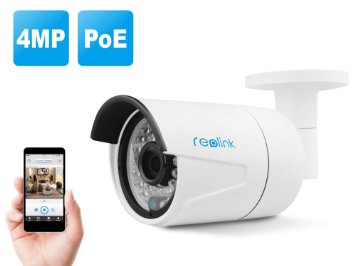 POE IP Camera, Security Outdoor Waterproof HD 4-Megapixel with Good Day/Night Vision, Motion Detection DIY White Surveillance Camera with Remote Access via IP Security Camera Software, Reolink RLC-410