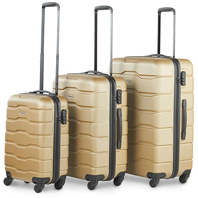 VonHaus Luggage Set of 3 ABS Lightweight Hard Shell Champagne Gold Suitcase - 4 Wheel 360° Spinner - Cabin Travel Trolley – (21” 25” 29”)