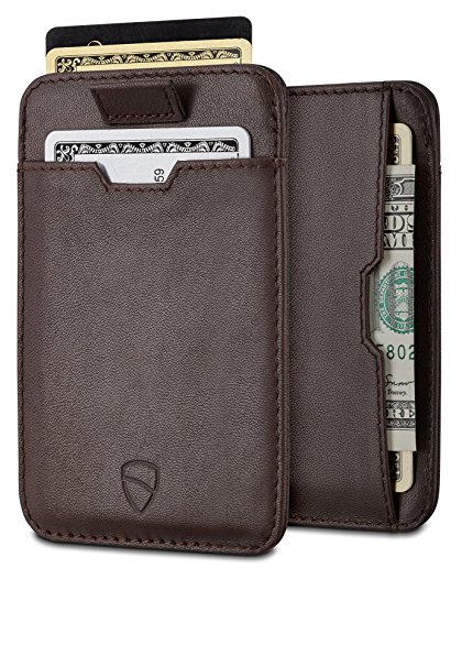 Chelsea Slim Card Sleeve Wallet with RFID Protection by Vaultskin - Top Quality Italian Leather - Ultra Thin Card Holder Design For Up To 12 Cards (Brown)