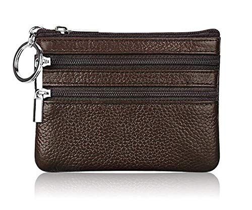 ETIAL Womens Genuine Leather Zip Mini Coin Purse w/Key Ring