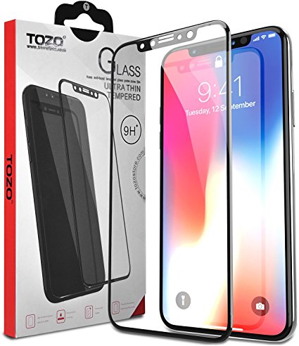 TOZO for iPhone X Screen Protector Glass [ 3D Full Frame ] Technology Premium Tempered 9H Hardness 2.5D PET [Soft Edge Hybrid] Super Easy Apply [Black]