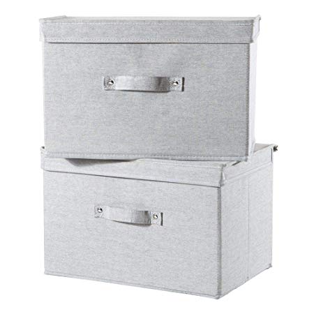 MEETMISS 28-Quart Storage Bins with Lids Set of 2,No Smell PP Plate Sheet&Polyester-Cotton Fabric Storage Boxes Baskets Containers with Handle Organizer for Clothes Shelf Bedroom Office Car RV Grey