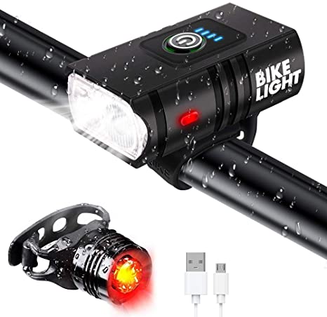 Bligli Bike Lights Set, USB Rechargeable Bike Headlight with Floodlight & Spotlight, 6 Adjustable Modes, Waterproof IPX7, 1200 Lumens Bicycle Lights for All Bicyclesproof IPX7, 1200 Lumens Bicycle Lights for All Bicycles