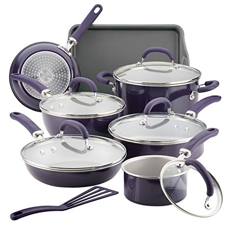 Rachael Ray 12154 Create Delicious Nonstick Cookware Pots and Pans Set, 13 Piece, Purple Shimmer