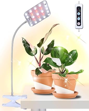 DOMMIA Grow Light, Dimmable Desk Plant Grow Lights with 6/12/16h Timer, Gooseneck Clip on LED Grow Light for Indoor Plants, Full Spectrum Small Indoor Plant Light for Seeding, Succulent, Potted plants