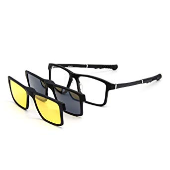 Magnetic Sunglasses, Veroyi TR2208 Advanced Mirror Eyeglasses with Clip-on Polarized Lens and Night Vision Lens, Extendable Sports Sun Glasses for Men Women.