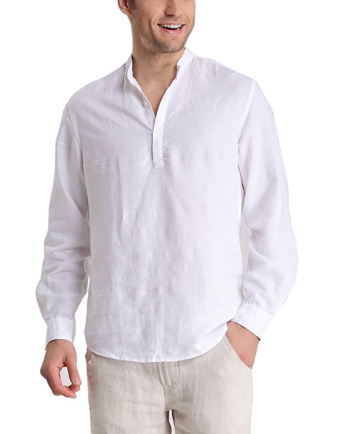 BYLUNTA Mens Slim Fit Linen Cotton White Long Sleeve Beach Casual Shirt Small ,X-Small