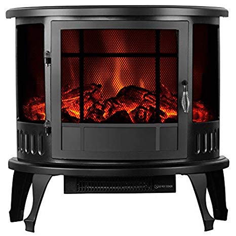 KUPPET 23" Standing Electric Fireplace Space Heater in Rooms Stove Realistic Flame, Vintage Style, Knob Control，Adjustable Temperature & Brightness, 1500W, Black