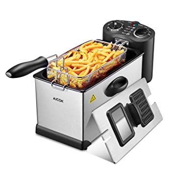 Aicok Deep Fryer, With Basket, 1700-Watt Stainless-Steel Oil Deep Fryer Machine with Adjustable Temperature & Timer, Fully Removable, Professional Grade