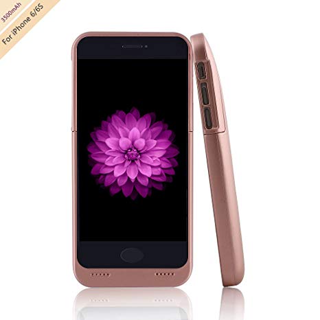 for iPhone 6/6s Charger Case, BSWHW 3500mAh 4.7 iPhone 6/6S Portable Battery Case with Pop-Out Kickstand Extended Battery Pack Rechargeable Power Protection case Backup Juice Bank , Rose Golden