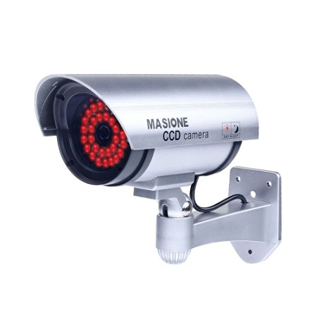 Masione® Outdoor Fake / Dummy Security Camera with 30 Illuminating LED Light (Silver) CCTV Surveillance