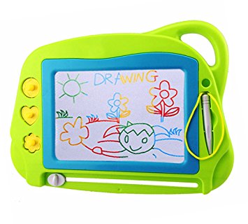Mini Travel Magnetic Drawing Board, Erasable Sketch Pad Doodle Colorful Scribble Writing Area Educational Learning Toy for Kids / Toddlers with 3 Stamps and 1 Pen (Green)