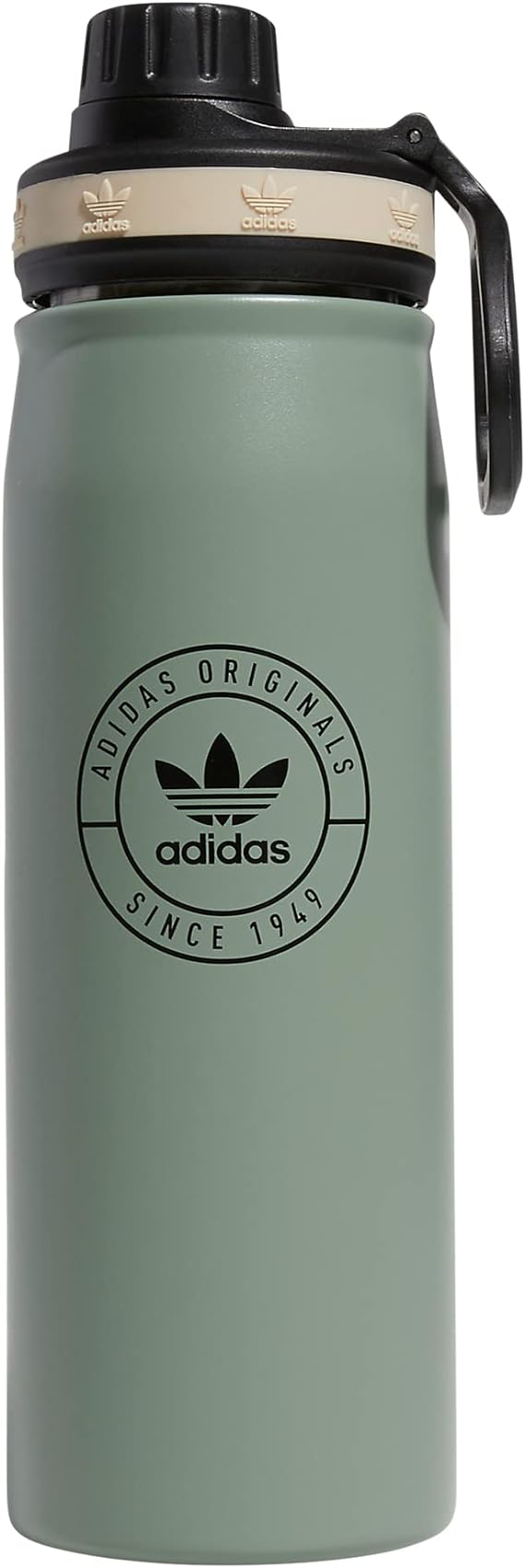 adidas Originals 600 Ml (20 Oz) Metal Water Bottle, Hot/Cold Double-Walled Insulated 18/8 Stainless Steel, Silver Green/Black/Wonder Beige, One Size