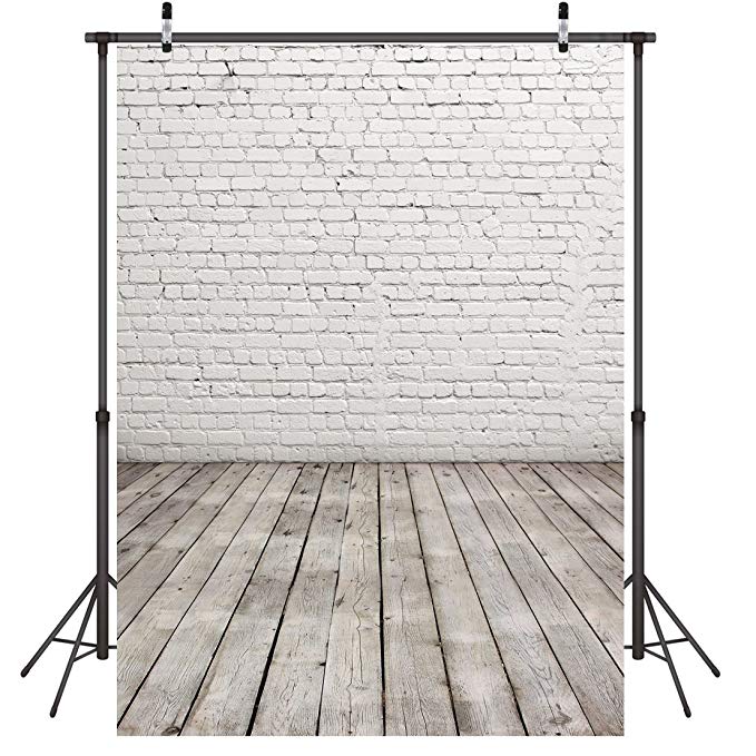 LYWYGG 5x7ft Vinyl Brick Wall Wood Floor Photography Backdrops Nostalgia Photography Backdrop for Holiday Party, Baby Shower, Wall Decoration, Photography, Video Backdrops CP-11