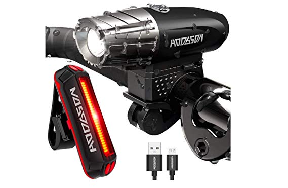 HODGSON Bike Lights 400 Lumens Bicycle Light Front and Back, USB Rechargeable Super Bright Headlight and Flashing Rear Light, IPX65 Waterproof, Easy to Install with All Accessories