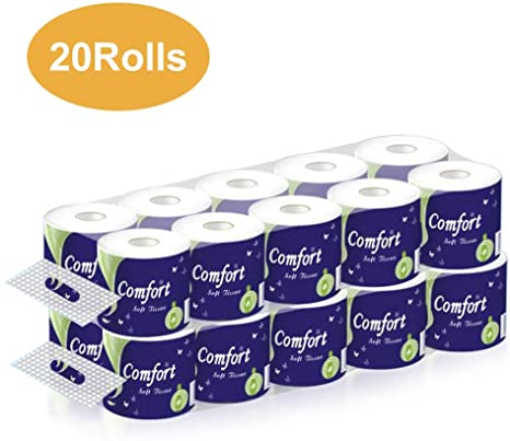 Toilet Paper 20 Rolls, 3 Ply 150 Leaves Ultra Soft Premium White Toilet Paper Towels, Toilet Tissue Degradable Roll Paper, Hand Towels for Home Kitchen Bathroom (20Packs)