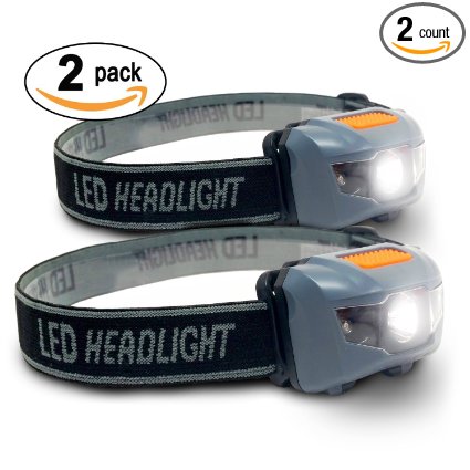 Bright Eyes 2-PACK Cree LED Headlamp (White and Red Lights) - Adjustable Running, Reading, Camping, Outdoor or Indoor Flashlight Headlights - LIFETIME WARRANTY