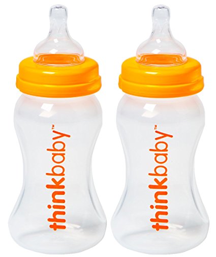 Thinkbaby 2 Pack BPA Free Vented Baby Bottles, 9 Ounce, Natural/Orange