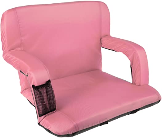 Home-Complete Wide Stadium Seat Chair Bleacher Cushion with Padded Back Support, Armrests, 6 Reclining Positions and Portable Carry Straps, Pink