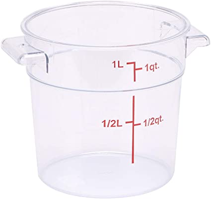 Met Lux 1 Quart Food Storage Container, 1 Round Commercial Storage Container - Lid Sold Separately, With Volume Markers, Clear Plastic Food Prep Bucket, Space-Saving Storage - Restaurantware