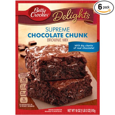 Betty Crocker Delights Supreme Brownie Mix, Chocolate Chunk, 18 oz Box (Pack of 6)