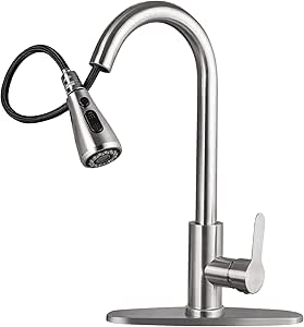 Kitchen Sink Faucet with Pull Down Sprayer with Deck Plate Home Handle Stainless Steel 360 High Arc Swivel Efficient Cleaning Brushed Out Kitchens Tap Faucets (Brushed Nickel)