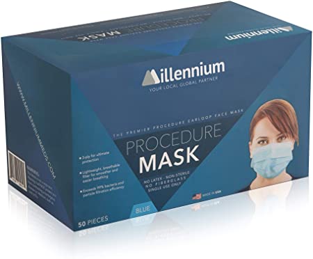 Millennium Disposable Ear-Loop Face Mask, Made in USA, Box of 50