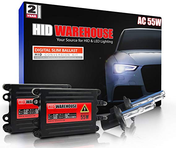 HID-Warehouse 55W AC Xenon HID Lights with Premium Slim AC Ballast - H7 6000K - 6K Light Blue - 2 Year Warranty