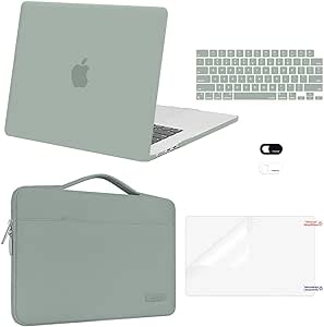 MOSISO Compatible with MacBook Air 15 inch Case 2024 2023 Release M3 A3114 M2 A2941 with Touch ID, Plastic Hard Shell&Carrying Sleeve Bag&Keyboard Cover&Webcam Cover&Screen Protector, Antique Green