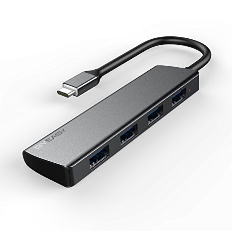 USB C Hub, BYEASY 4 Ports USB C to USB 3.0 Hub, Ultra Slim Aluminum Type c Data Hub for MacBook Pro 2015/2016, Google Chromebook 2016/2017 and USB C Devices - Space Grey