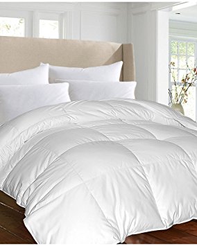 Elliz All Season Extra Warmth White Down Comforter 100% Cotton 600 Fill Power, Queen Size, White