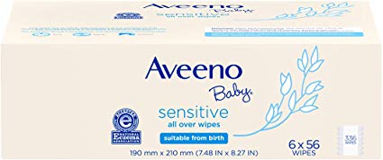 Aveeno Baby Sensitive All Over Wipes, Hypoallergenic & Fragrance-Free, 6 Pack of 56 Ct, 336Count