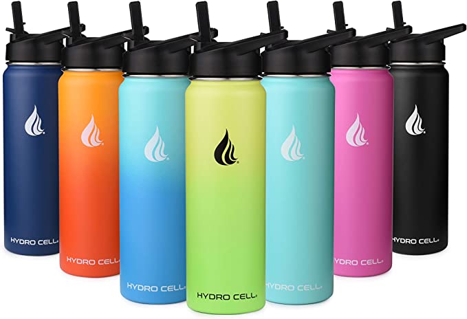 HYDRO CELL Stainless Steel Water Bottle w/Straw & Wide Mouth Lids (40oz 32oz 24oz 18oz) - Keeps Liquids Hot or Cold with Double Wall Vacuum Insulated Sweat Proof Sport Design