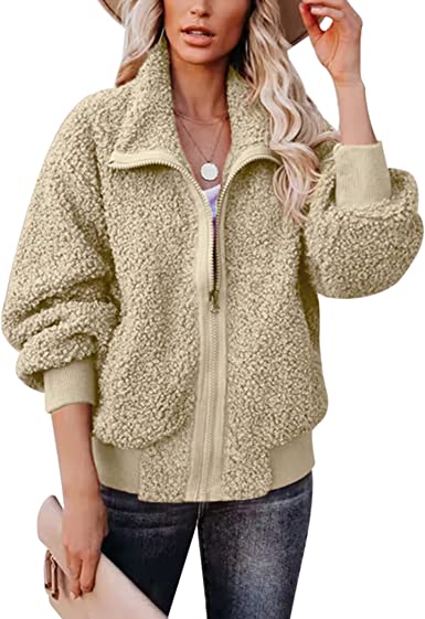 Zeagoo Women Fuzzy Fleece Jackets Oversized Open Front Cardigan Zipper Outwear Fall Winter Teddy Coat S-XXL