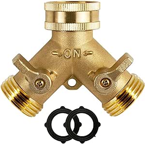 2 Way Brass Hose Splitter, 3/4"" Brass Hose Connectors, Y Connector Garden Hose Adapter Connector (1Pack)