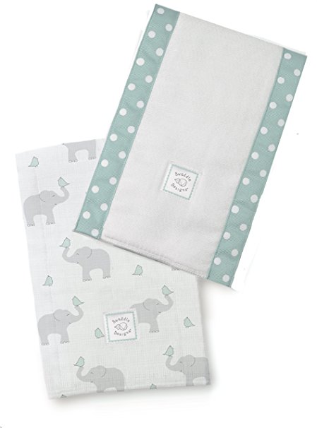 SwaddleDesigns Baby Burpies, Set of 2 Cotton Burp Cloths, Elephant and SeaCrystal Chickies